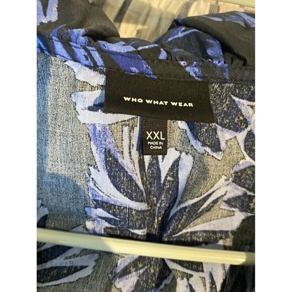 Who What Wear Women’s Blue Resist Print Palm Blouse Size XXL - Picture 3 of 6